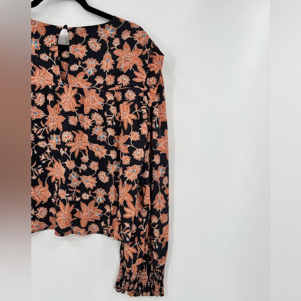 Rebecca Minkoff Floral Blouse Top Ruffle Shoulder Smocked Sleeve Flower Large - Picture 8 of 12
